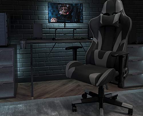 Flash Furniture X30 Gaming Chair Racing Office Ergonomic Computer Chair with Fully Reclining Back and Slide-Out Footrest in Gray LeatherSoft
