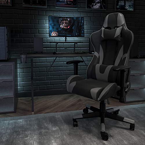 Flash Furniture X30 Gaming Chair Racing Office Ergonomic Computer Chair with Fully Reclining Back and Slide-Out Footrest in Gray LeatherSoft