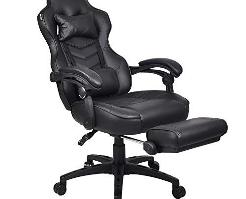 Gaming Chair for Adults with Footrest,High Back Swivel Computer Office Chair with Pillows and Lumber Support (Black)