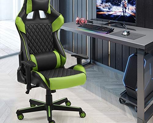 Reclining Racing Style Gaming Chair with Adjustable Armrest and Headrest, High Back Computer Desk Chair with Massage Lumbar Pillow, Green