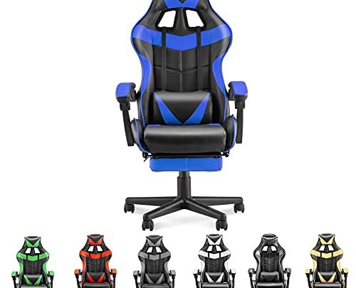Soontrans Blue Gaming Chair with Footrest,Racing Chair for Gaming,Computer Chair,E-Sports Chair,Ergonomic Office Chair with Adjustable Headrest and Lumbar Support(Storm Blue)