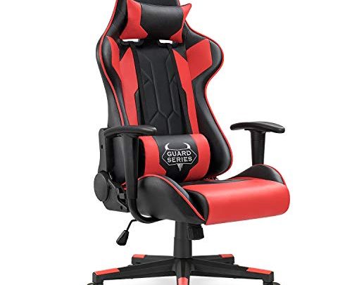 Homall Gaming Chair Racing Office Chair Sracer Computer Desk Chair High Back Leather Executive Swivel Chair Ergonomic Adjustable (Red)