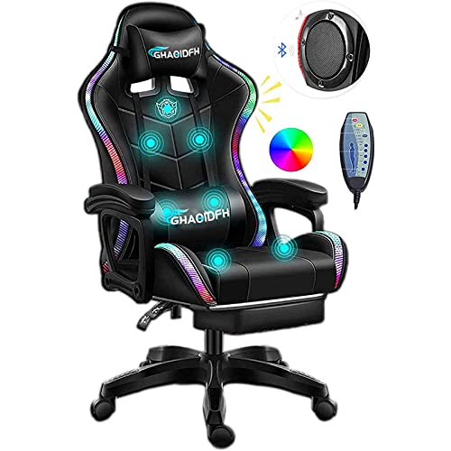 GHAOIDFH Video Gaming Chairs LED Lights, Ergonomic Office Chair, Computer Chair with Retractible Footrest Adjustment of Backrest, Full Massager Lumbar…