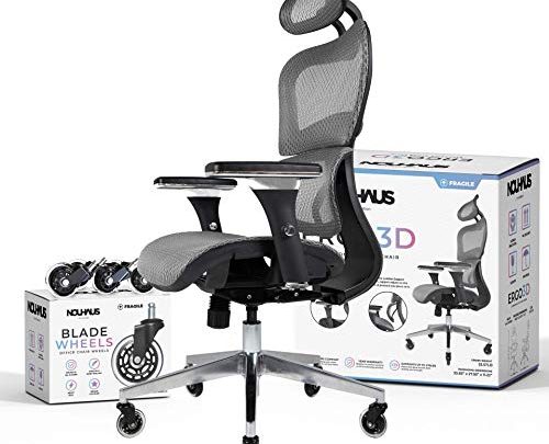 NOUHAUS Ergo3D Ergonomic Office Chair – Rolling Desk Chair with 3D Adjustable Armrest, 3D Lumbar Support and Blade Wheels -…