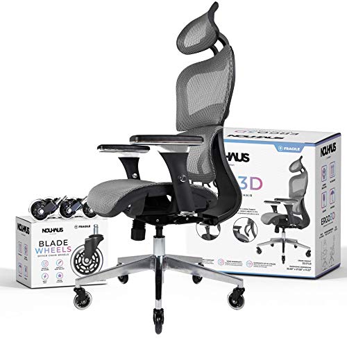 NOUHAUS Ergo3D Ergonomic Office Chair – Rolling Desk Chair with 3D Adjustable Armrest, 3D Lumbar Support and Blade Wheels -…