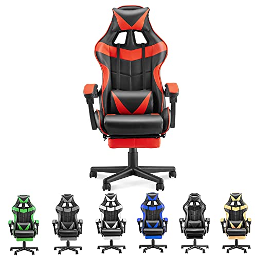 Soontrans Red Gaming Chair,E-Sports Chair,PC Computer Chair,Racing Style Gamer Chair with Hight Adjustment,Lumbar Support,Headrest,Retractable Footrest-Red