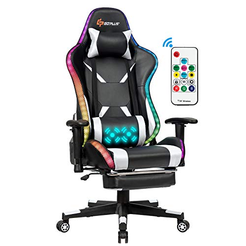 POWERSTONE RGB Gaming Chair, Ergonomic High Back E-Sports Gaming Chair with Footrest Massage Lumbar Adjustable Armrest Height Swivel Racing Chair…