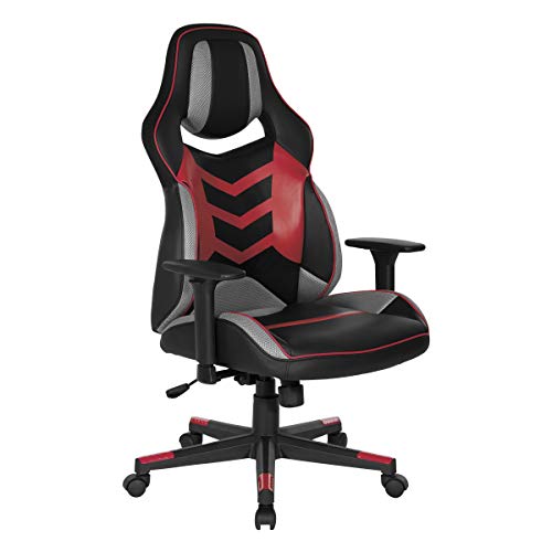 OSP Home Furnishings Eliminator Ergonomic Adjustable High Back Gaming Chair, Black Faux Leather with Red Accents