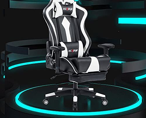 KCREAM Gaming Chair,Ergonomic Office Computer Racing Chair Adjustable Headrest and Lumbar Pillows PVC Leather High-Back Swivel Desk Chair with Footrest