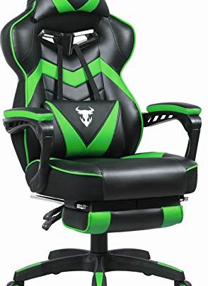 Ergonomic Computer Gaming Chair for Adults Green, Massage Gaming Chair with Footrest, Reclining Gaming Desk Chair, Big and Tall Video…