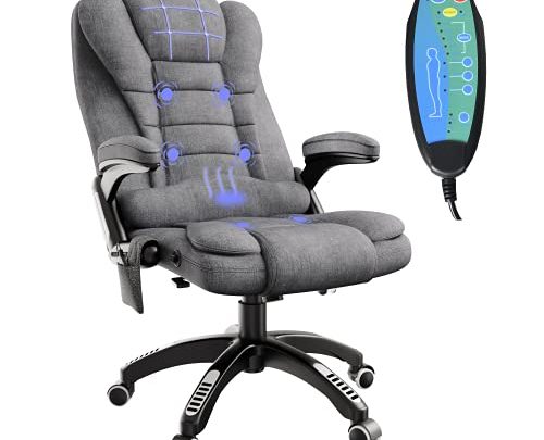 Massage Office Chair with Heat, Gaming Chair Linen Fabric High Back Executive Chair with Headrest Padded Armrest, Adjustable Reclining Swivel…