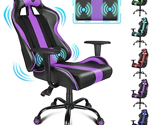Purple Gaming Chair with Massage Video Game Chair Racing Style Computer Chair, High Back Office Chair Massage with Adjustable Height,…