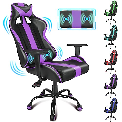 Purple Gaming Chair with Massage Video Game Chair Racing Style Computer Chair, High Back Office Chair Massage with Adjustable Height,…