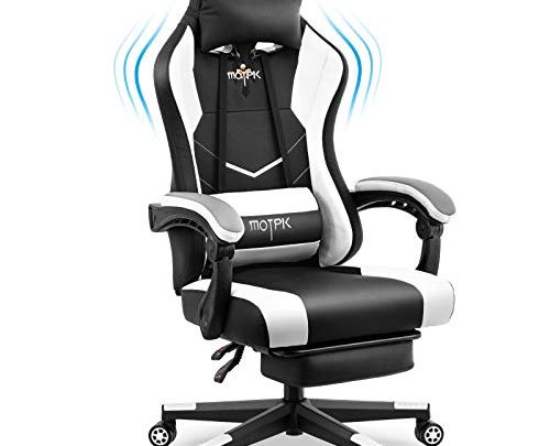 MOTPK Ergonomic Gaming Chair with Footrest High Back Executive PU Leather Computer Office Chair, Height Adjustment, Headrest and Lumbar Swivel…