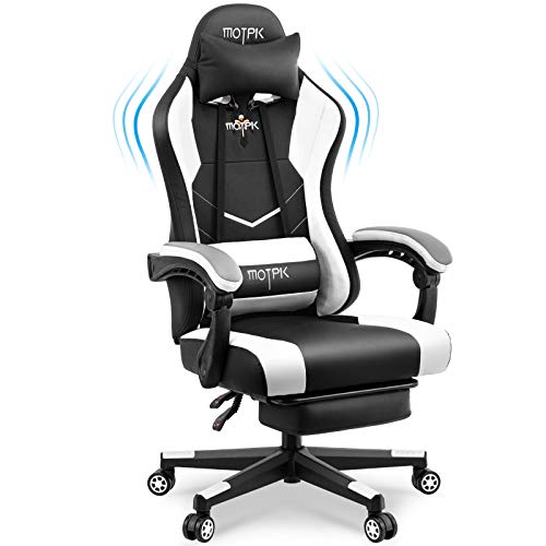 MOTPK Ergonomic Gaming Chair with Footrest High Back Executive PU Leather Computer Office Chair, Height Adjustment, Headrest and Lumbar Swivel…