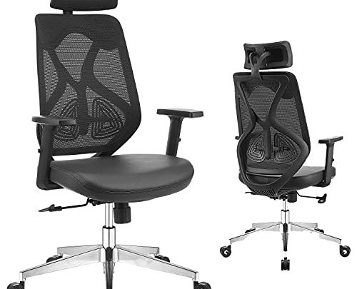 WORKSMYTH Breathable Mesh Back Ergonomic Office Chair, High Back Computer Desk Chair with Adjustable Headrest Lumbar Support and Armrest, Hubless…