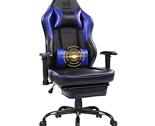 Blue Whale Massage Gaming Chair High Back Racing PC Computer Office Chair Swivel Ergonomic Executive Leather Desk Chair with Footrest…