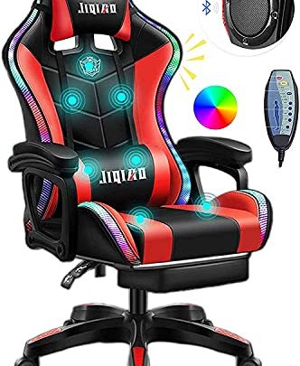 Gaming Chair with LED Light/Pro Gaming Chair with Bluetooth Speakers, Full Massager Lumbar Support and Bluetooth Speaker Video Gaming Chairs…