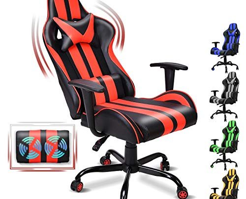 FERGHANA Ergonomic Gaming Chair,Racing Style Red Gaming Chair with Massage Lumbar Pillow,Seat Height Adjustable,160°Recliner Chair for Teens Adults Room Decor(Tango…