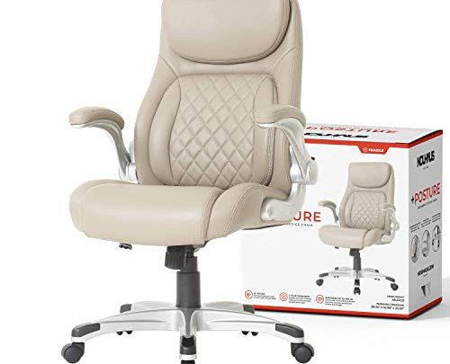 NOUHAUS +Posture Ergonomic PU Leather Office Chair. Click5 Lumbar Support with FlipAdjust Armrests. Modern Executive Chair and Computer Desk Chair…