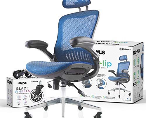 NOUHAUS ErgoFlip Mesh Computer Chair – Blue Rolling Desk Chair with Retractable Armrest and Blade Wheels Ergonomic Office Chair, Gaming…