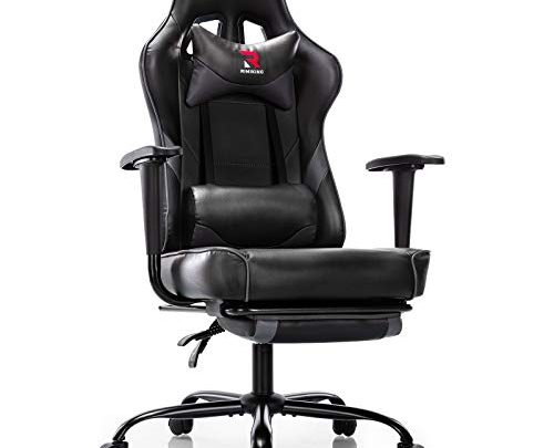 Rimiking Computer Massage Gaming Chair-High Back PU Leather Swivel Adjustable Armrest Ergonomic with Soft Headrest&Backrest Grey