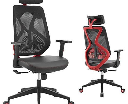 WORKSMYTH Gaming Chair Ergonomic High Back Mesh Computer Desk Chair with Adjustable Headrest Lumbar Support and Armrests, Hubless Wheels
