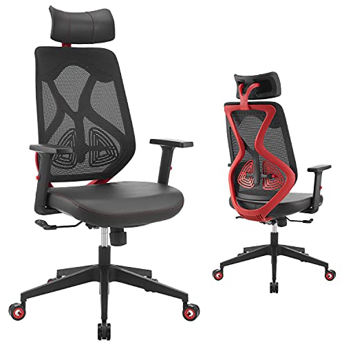 WORKSMYTH Gaming Chair Ergonomic High Back Mesh Computer Desk Chair with Adjustable Headrest Lumbar Support and Armrests, Hubless Wheels