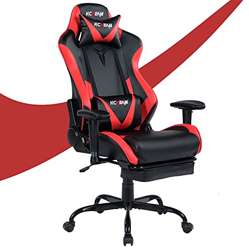 KCREAM Gaming Chair,Ergonomic Racing Office Computer Chair Adjustable Headrest and Massage Lumbar Pillows PVC Leather High-Back Swivel Task Chair with…