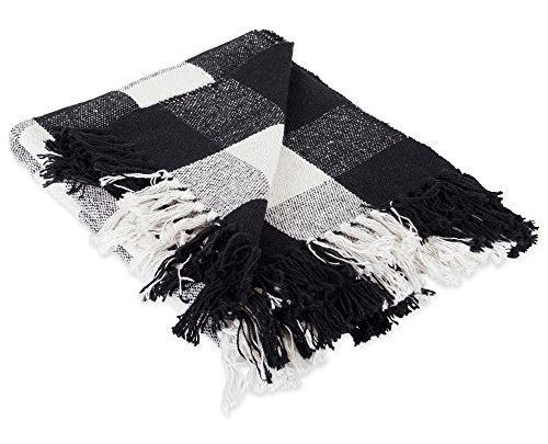 DII 100% Cotton Buffalo Check Throw for Indoor/Outdoor Use Camping Bbq’s Beaches Everyday Blanket, 50 x 60, Black and White