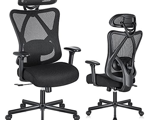 SUNNOW Ergonomic Office Chair with Adjustable Lumbar Support, High-Back Mesh Computer Chair – Headrest, Soft Sponge Cushion & Tilt Function,…