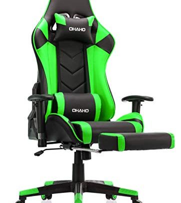 OHAHO Gaming Chair Racing Style Office Chair Adjustable Massage Lumbar Cushion Swivel Rocker Recliner Leather High Back Ergonomic Computer Desk…