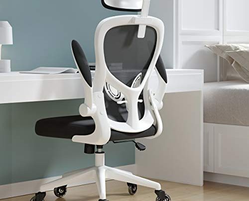 Hbada Office Chair, Home Ergonomic Desk Chairs with Flip-up Arms – Lumbar Support – Headrest, White