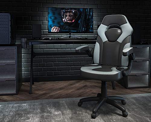 Flash Furniture X10 Gaming Chair Racing Office Ergonomic Computer PC Adjustable Swivel Chair with Flip-up Arms, Gray/Black LeatherSoft