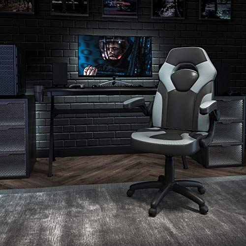 Flash Furniture X10 Gaming Chair Racing Office Ergonomic Computer PC Adjustable Swivel Chair with Flip-up Arms, Gray/Black LeatherSoft