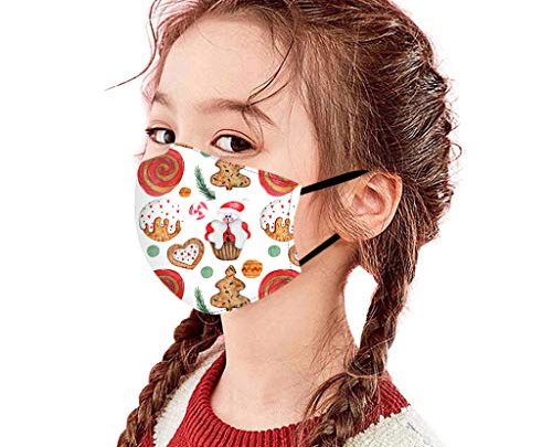 SPORTTIN Christmas Kid Child 1PC Washable Reusable with Pocket for Filter Xmas Printed Adjustable Earloop Soft Dustproof(A)