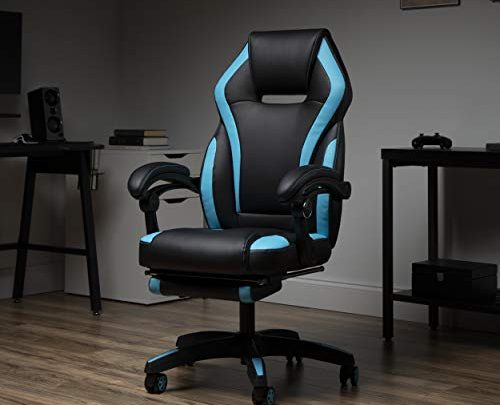 OFM ESS Collection Reclining Gaming Chair with Footrest, Bonded Leather, Blue