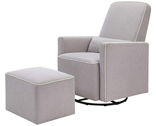 DaVinci Olive Upholstered Swivel Glider with Bonus Ottoman in Grey with Cream Piping, Greenguard Gold Certified