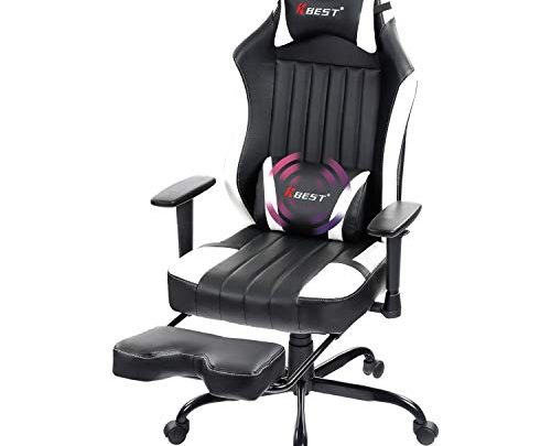 KBEST Massage Reclining Gaming Chair – Adjustable Arms, Back Angle and Footrest High Back PU Leather E-Sports Racing Gamer PC…