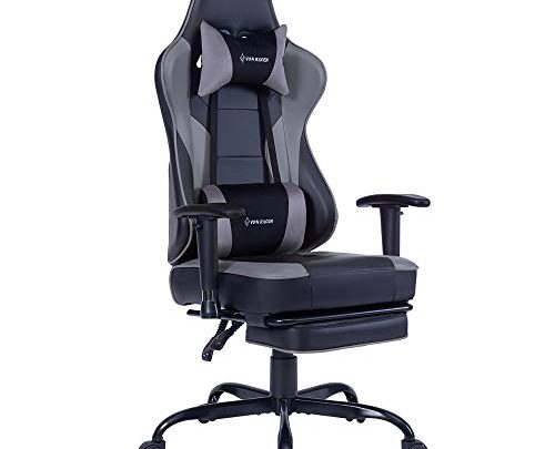 Massage Gaming Chair Racing Office Chair – Adjustable Massage Lumbar Cushion, Retractable Footrest and Arms High Back Ergonomic Leather Computer…