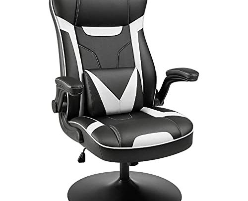 Furniwell Rocking Gaming Chair Rocker Racing Style Computer Chair Office Highback Leather Chair (White)
