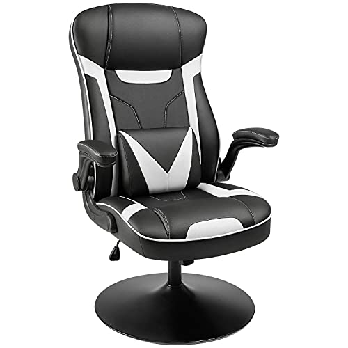 Furniwell Rocking Gaming Chair Rocker Racing Style Computer Chair Office Highback Leather Chair (White)