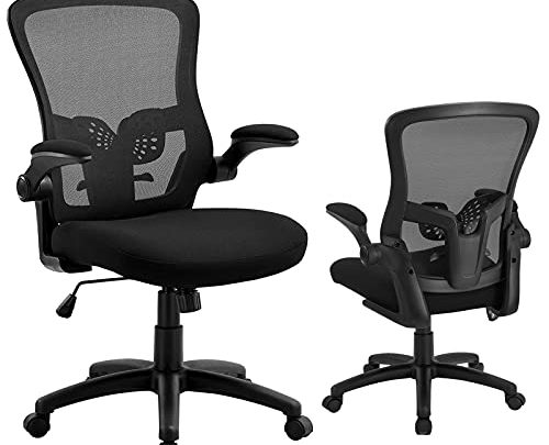 Office Chair Ergonomic Desk Chair – Mesh Adjustable Lumbar Support, Mid-Back Swivel Computer Chair with Flip-up Armrests, Executive Swivel Chair,…