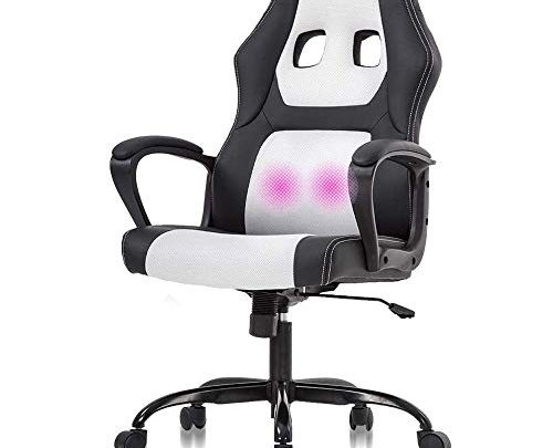 Ergonomic Heavy Duty Leather Racing Video Game Office Chair with Massage Function Lumbar Support PC Office Chair Gaming Desk Chair…