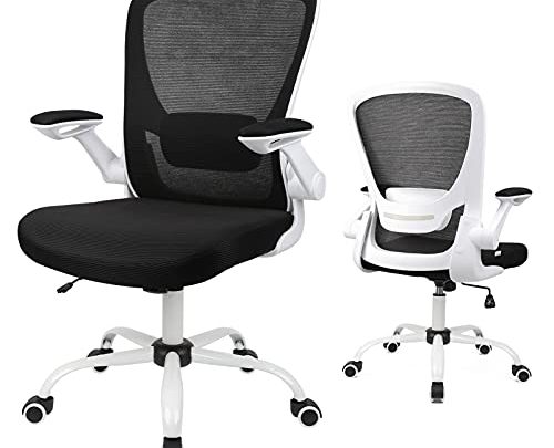 Home Office Chair, Ergonomic White Desk Chair Adjustable Mesh Computer Chair with Lumbar Support and Larger Seat Flip UP Armrest…