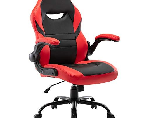 Flip-Up Arms Office Gaming Chair, Ergonomic Swivel Computer Racing Game Chair Adjustable Desk Task Chair (Black/Red)