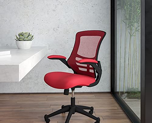 Flash Furniture Mid-Back Red Mesh Swivel Ergonomic Task Office Chair with Flip-Up Arms