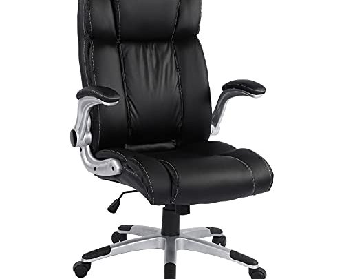 BOSMILLER Executive Office Chair Ergonomic Leather Desk Chair with Flip-up Arms Double Padded Seat Cushion and Adjustable Tilt Angle Lumbar…