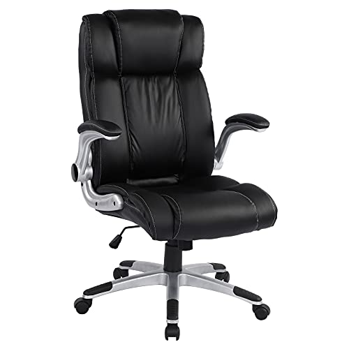 BOSMILLER Executive Office Chair Ergonomic Leather Desk Chair with Flip-up Arms Double Padded Seat Cushion and Adjustable Tilt Angle Lumbar…