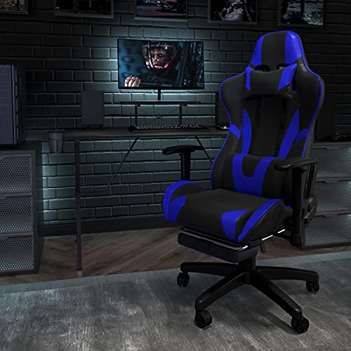 Flash Furniture X20 Gaming Chair Racing Office Ergonomic Computer PC Adjustable Swivel Chair with Fully Reclining Back in Blue LeatherSoft